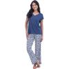 Lucky Brand Women’s Pajama Set – 2 Piece Henley Sleep Shirt and Lounge Pants – Silky Soft Sleepwear for Women(Petals/Vintage Indigo)