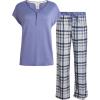 Lucky Brand Women’s Pajama Set – 2 Piece Henley Sleep Shirt and Lounge Pants – Silky Soft Sleepwear for Women(Simple Gingham/Persian Violet)