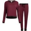 Lucky Brand Women’s Pajama Set – 2 Piece Long Sleeve Sleep Shirt and Jogger Pants with Velour Trim (S-XL)(Maroon Banner)