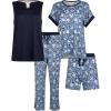 Lucky Brand Women’s Pajama Set – 4 Piece Sleep Shirt, Tank Top, Pajama Pants, Lounge Shorts (S-XL)(Blue)