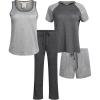 Lucky Brand Women’s Pajama Set – 4 Piece Sleep Shirt, Tank Top, Pajama Pants, Lounge Shorts (S-XL)(Heather Grey)