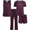 Lucky Brand Women’s Pajama Set – 4 Piece Sleep Shirt, Tank Top, Pajama Pants, Lounge Shorts (S-XL)(Maroon Stars)
