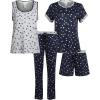 Lucky Brand Women’s Pajama Set – 4 Piece Sleep Shirt, Tank Top, Pajama Pants, Lounge Shorts (S-XL)(Navy)