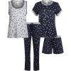 Lucky Brand Women’s Pajama Set – 4 Piece Sleep Shirt, Tank Top, Pajama Pants, Lounge Shorts (S-XL)(Navy Stars)