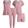 Lucky Brand Women’s Pajama Set – 4 Piece Sleep Shirt, Tank Top, Pajama Pants, Lounge Shorts (S-XL)(Pink Floral)