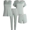 Lucky Brand Women’s Pajama Set – 4 Piece Sleep Shirt, Tank Top, Pajama Pants, Lounge Shorts (S-XL)(Soft Sage)