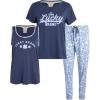 Lucky Brand Women’s Pants Set, 3 Piece T-Shirt, Tank, Top, and Joggers, Casual Everyday Loungewear for Women (S-XL)(Indigo Blue)