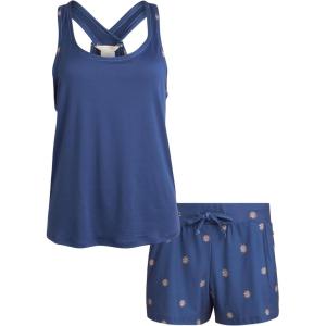 Lucky Brand Womens 2 Piece Lounge Set, Lightweight Soft Pajamas Sleepwear Crossback Tank Top and Sleep Shorts(Vintage Indigo/Star Stamp)