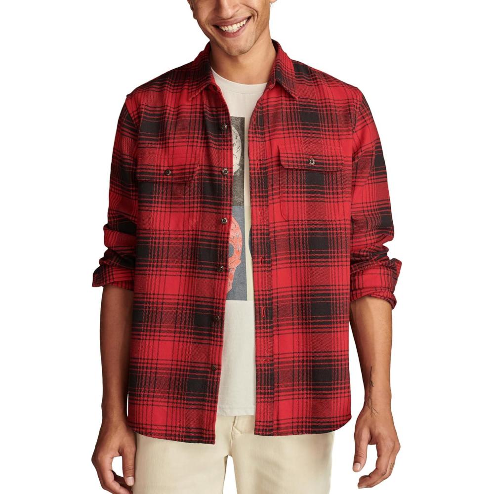 imageLucky Brand Mens Plaid Cloud Soft FlannelRed Multi