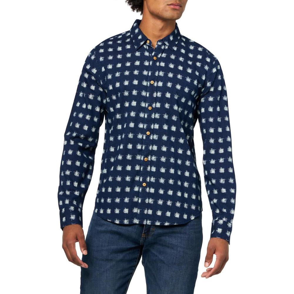 imageLucky Brand Mens Printed 1 Pocket Long Sleeve ShirtIndigo Multi