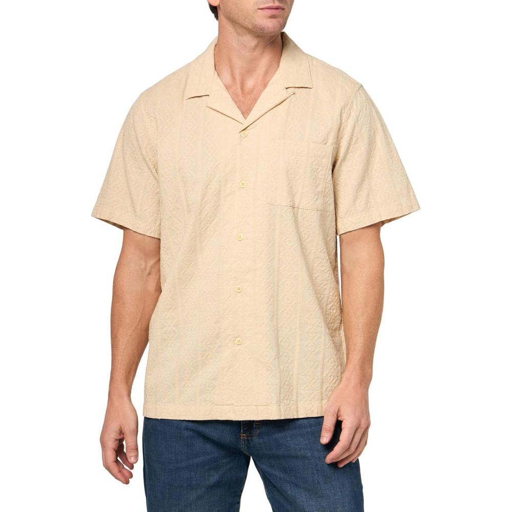 imageLucky Brand Mens Short Sleeve Eyelet Camp Collar ShirtBeige