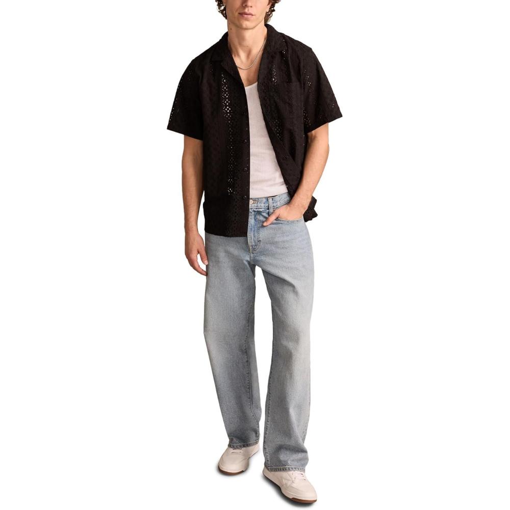 imageLucky Brand Mens Short Sleeve Eyelet Camp Collar ShirtRaven