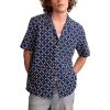 Lucky Brand Men’s Short Sleeve Eyelet Camp Collar Shirt(Blue Embroidery)