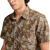 Lucky Brand Mens Short Sleeve Printed Shirt(Brown Print)