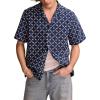 Lucky Brand Men’s Short Sleeve Eyelet Camp Collar Shirt(Blue Embroidery)