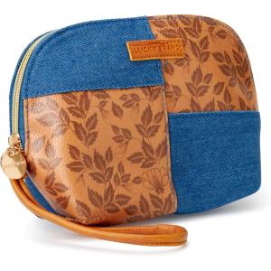 Lucky Brand Blue Brown Makeup Bag Cosmetics Organizer Travel Essentials Dome Cottage Core Aesthetic Floral Denim Patchwork