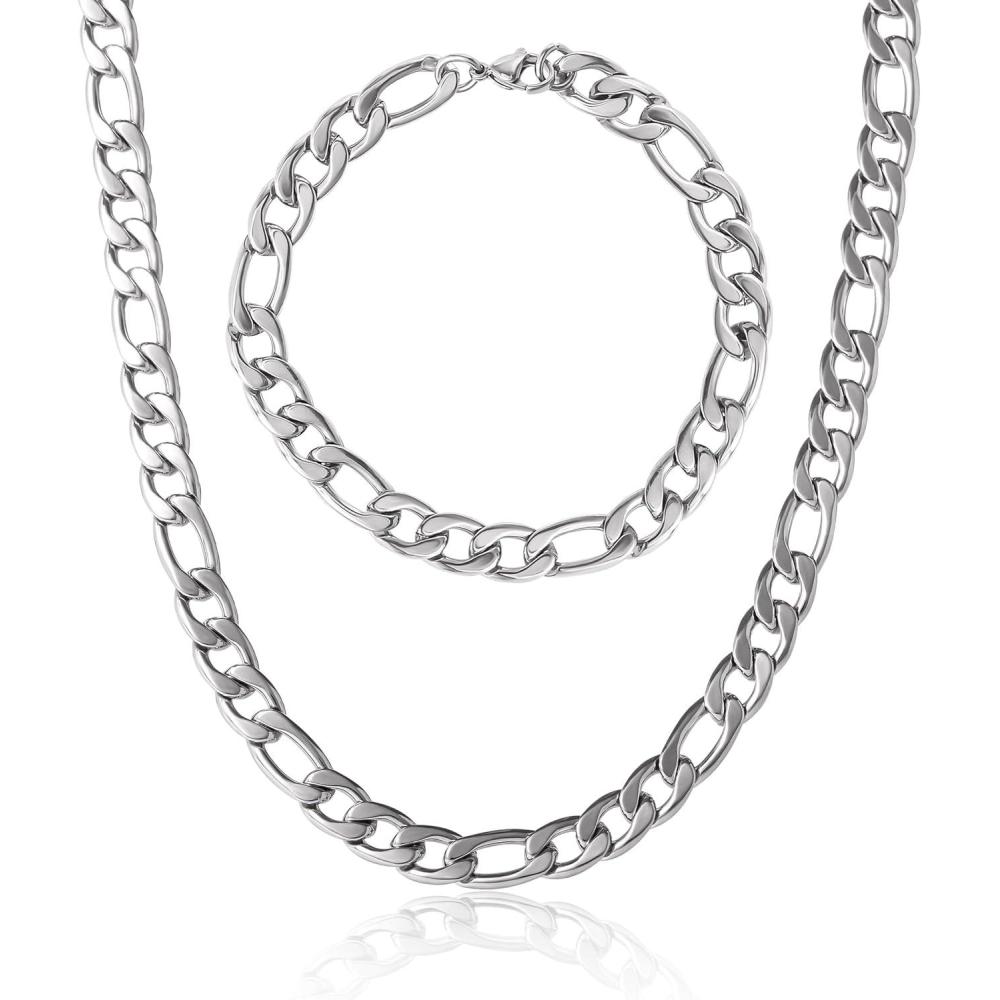 imageLucky Brand 22quot Figaro Chain and Bracelet Set for Men Stainless Steel Mens Jewelry Set Necklace and Bracelet Set