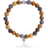 Lucky Brand Jasper and Tiger Eye Bracelet, Stretch Beaded Bracelet for Men with Logo Bead and Jasper and Tiger’s Eye Beads