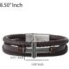 Lucky Brand Textured Cross Triple Row Brown Bracelet for Men 8.5″ Antique Silver Flash-Plated, Cross Jewelry