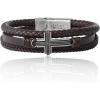 Lucky Brand Textured Cross Triple Row Brown Bracelet for Men 8.5″ Antique Silver Flash-Plated, Cross Jewelry