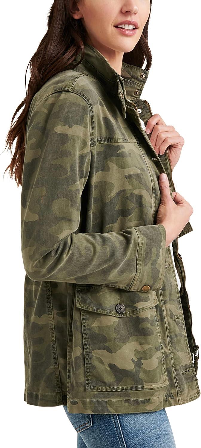 imageLucky Brand Womens Long Sleeve Button Up Two Pocket Utility JacketGreen Multi