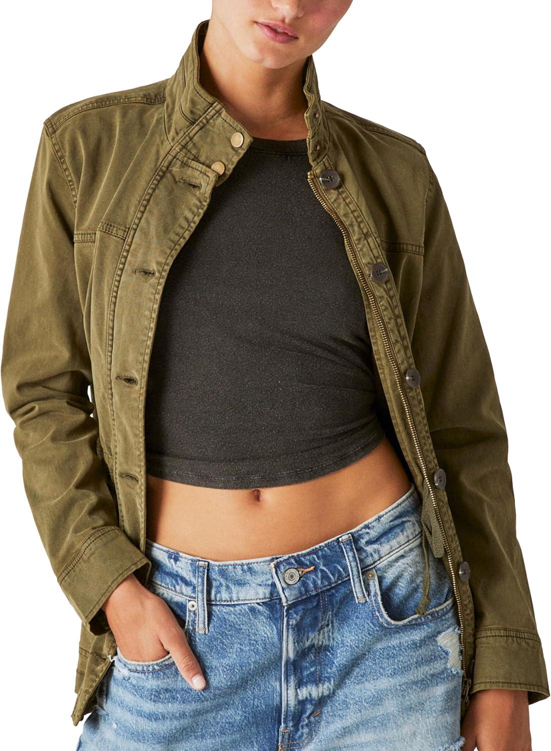 imageLucky Brand Womens Long Sleeve Button Up Two Pocket Utility JacketOlive Night
