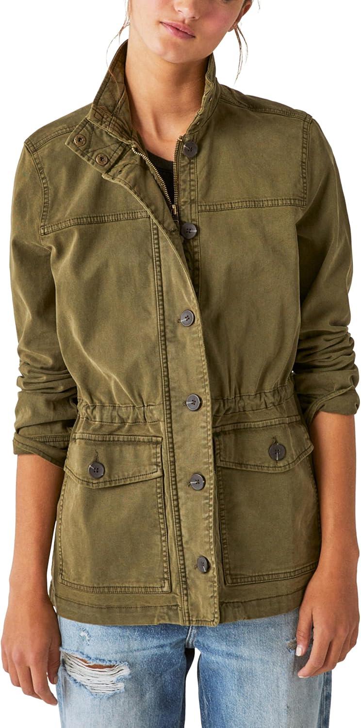 imageLucky Brand Womens Long Sleeve Button Up Two Pocket Utility JacketOlive Night