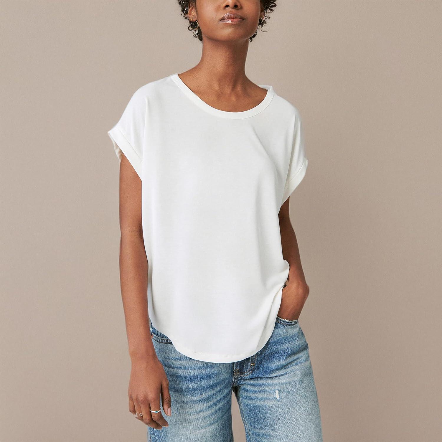 imageLucky Brand Womens Short Sleeve Sandwash Dolman TeeBright White