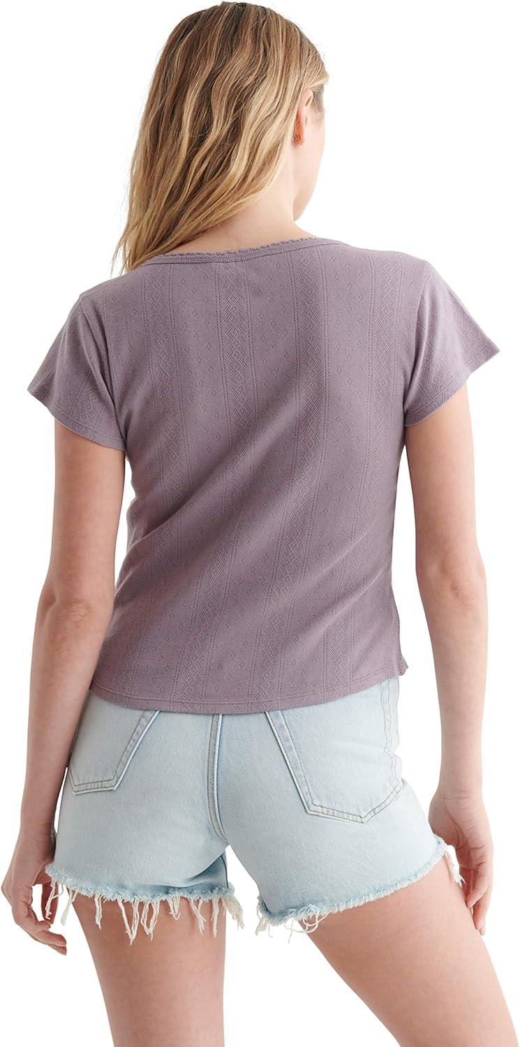 imageLucky Brand Womens Short Sleeve VNeck Pointelle Henley TopGray Ridge