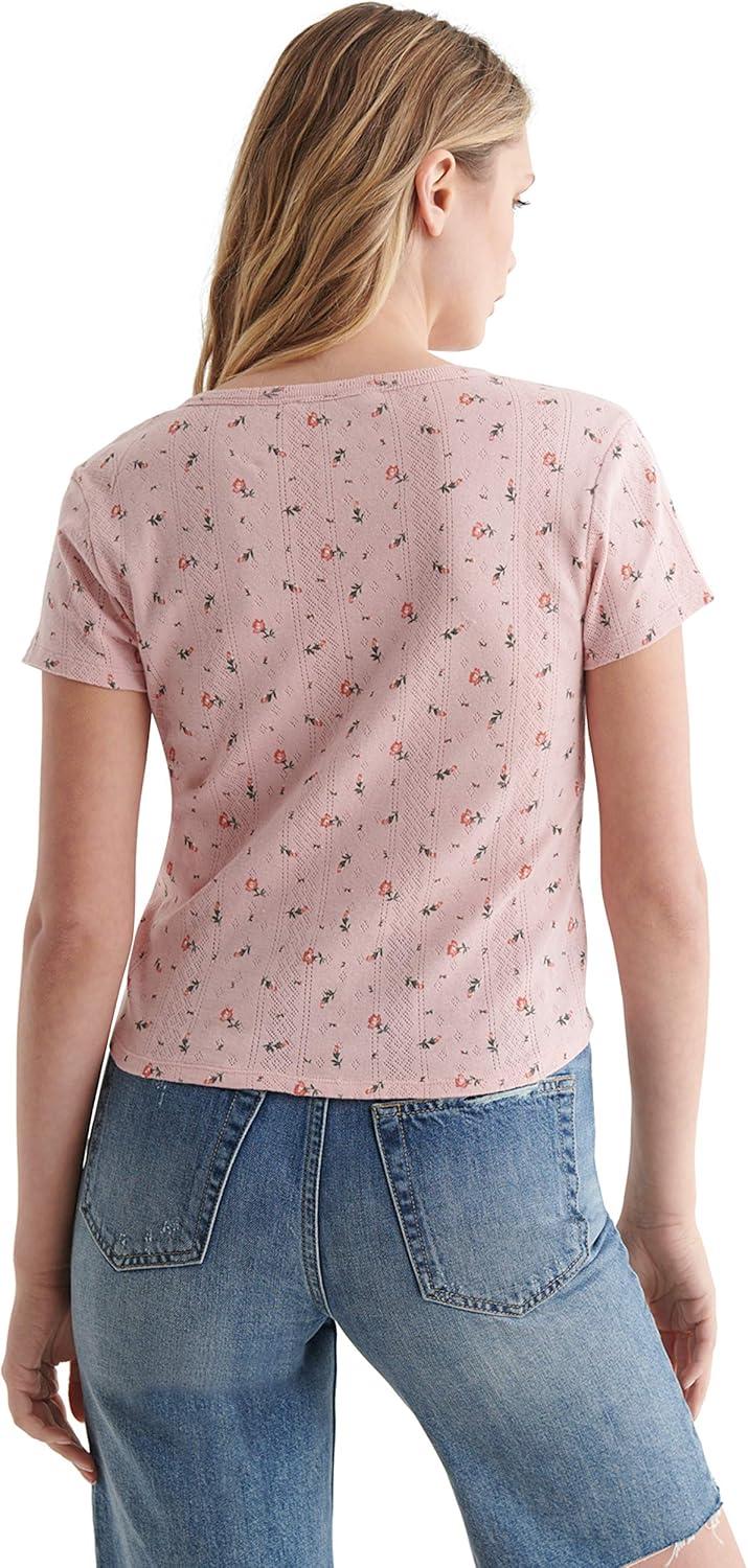 imageLucky Brand Womens Short Sleeve VNeck Pointelle Henley TopPink Multi