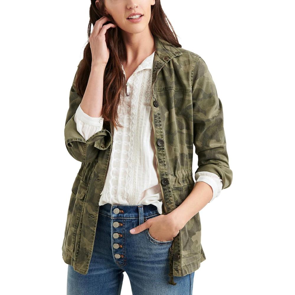imageLucky Brand Womens Long Sleeve Button Up Two Pocket Utility JacketGreen Multi