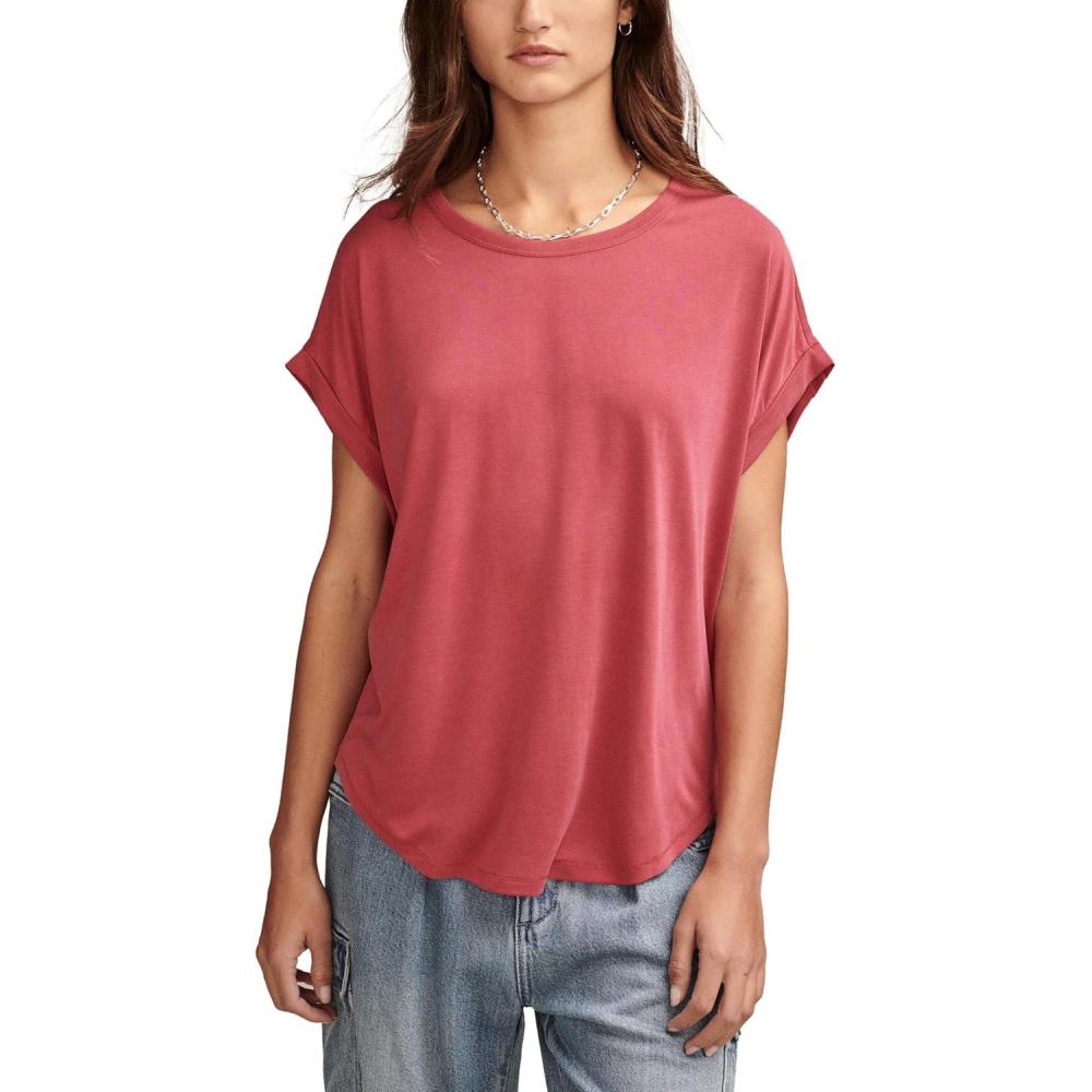 imageLucky Brand Womens Short Sleeve Sandwash Dolman TeeRed Bud