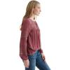 Lucky Brand Women’s Long Sleeve Tie Neck Lace Inset Boho Blouse(Crushed Berry)