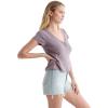 Lucky Brand Women’s Short Sleeve V-Neck Pointelle Henley Top(Gray Ridge)