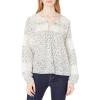 Lucky Brand Women’s Long Sleeve Tie Neck Lace Inset Boho Blouse(Blue Multi)