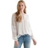 Lucky Brand Women’s Long Sleeve Tie Neck Lace Inset Boho Blouse(Bright White)