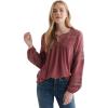 Lucky Brand Women’s Long Sleeve Tie Neck Lace Inset Boho Blouse(Crushed Berry)