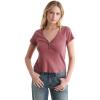 Lucky Brand Women’s Short Sleeve V-Neck Pointelle Henley Top(Crushed Berry)