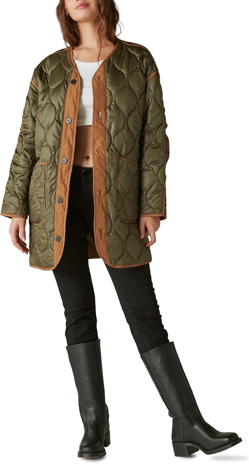 imageLucky Brand Womens Womens Reversible Shine Quilted Liner JacketCognac