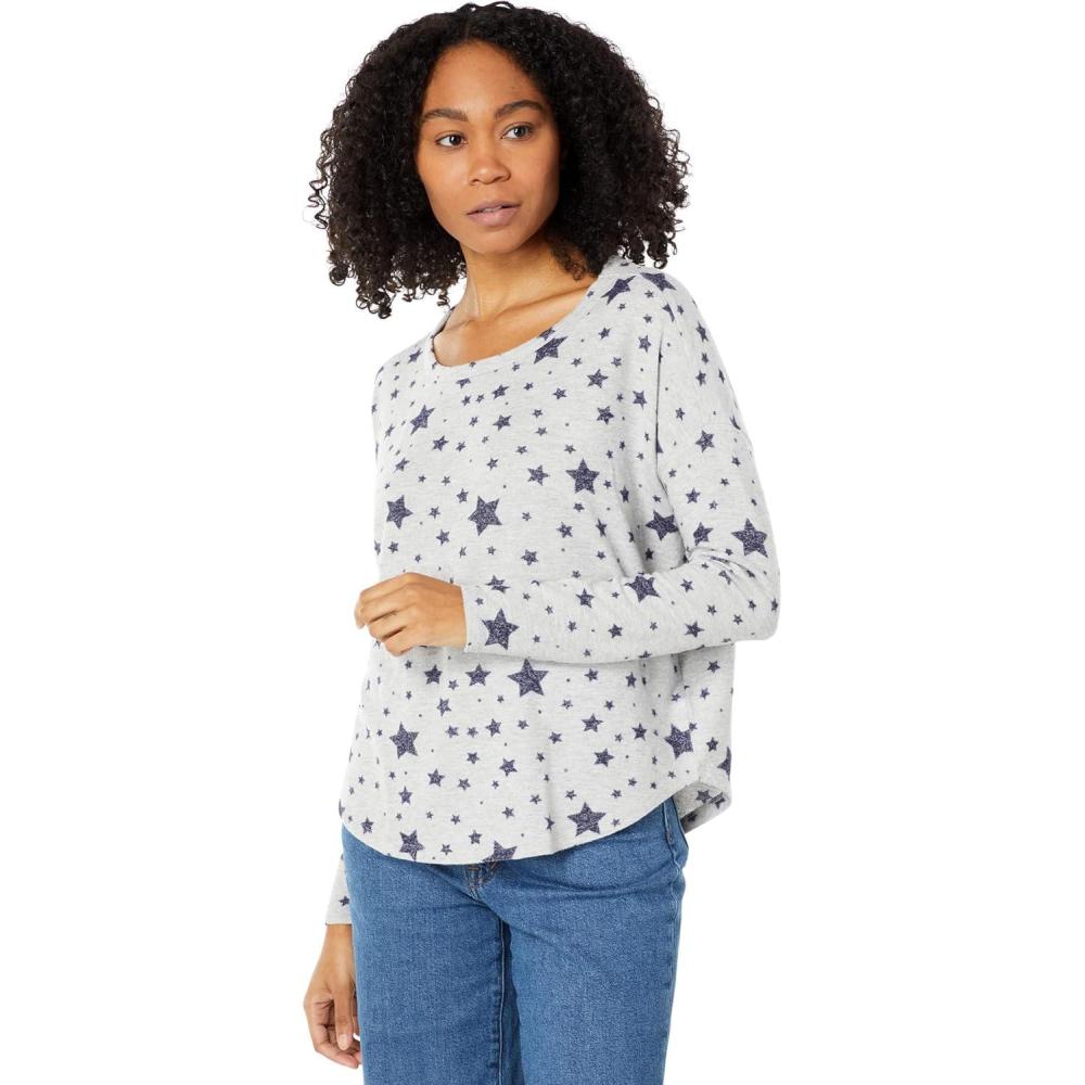 imageLucky Brand Womens Cloud Jersey Long Sleeve CrewGrey With Stars