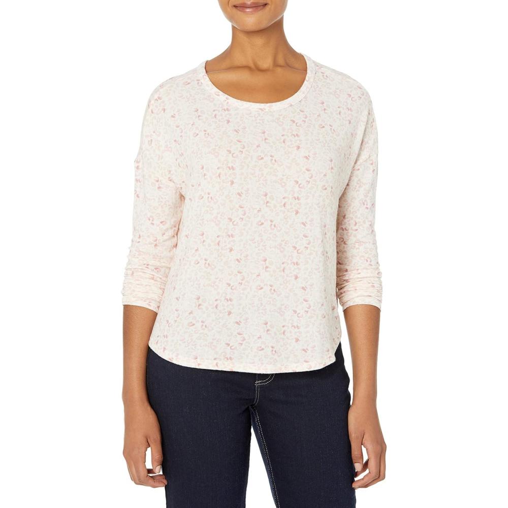 imageLucky Brand Womens Cloud Jersey Long Sleeve CrewPink Animal Print