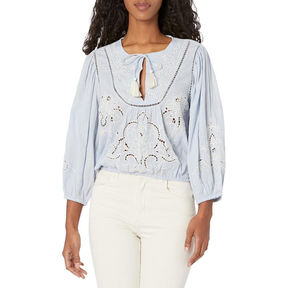 imageLucky Brand Womens Embroidered Peasant BlouseChambray Blue