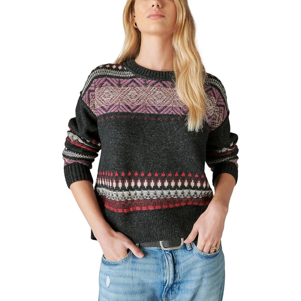 imageLucky Brand Womens Fairisle Crew SweaterBlack Combo