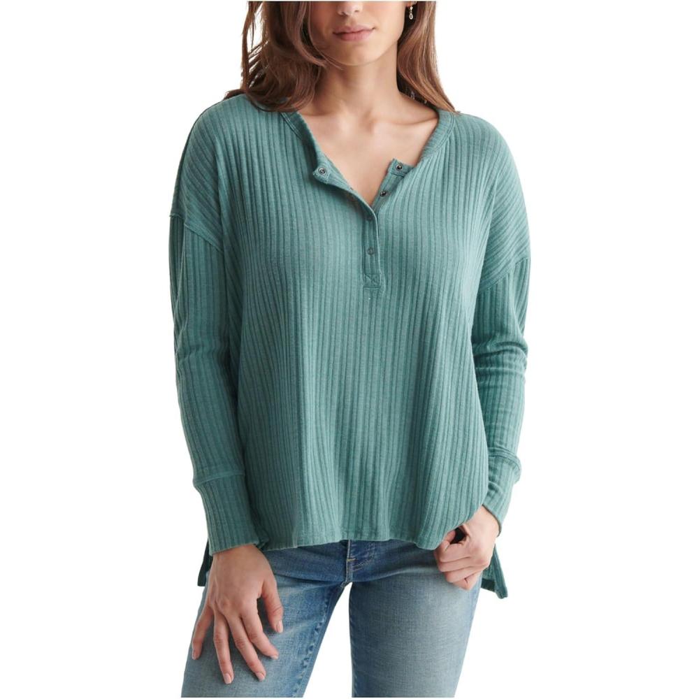 imageLucky Brand Womens Long Sleeve Rib Soft Henley TopSage Brush Green