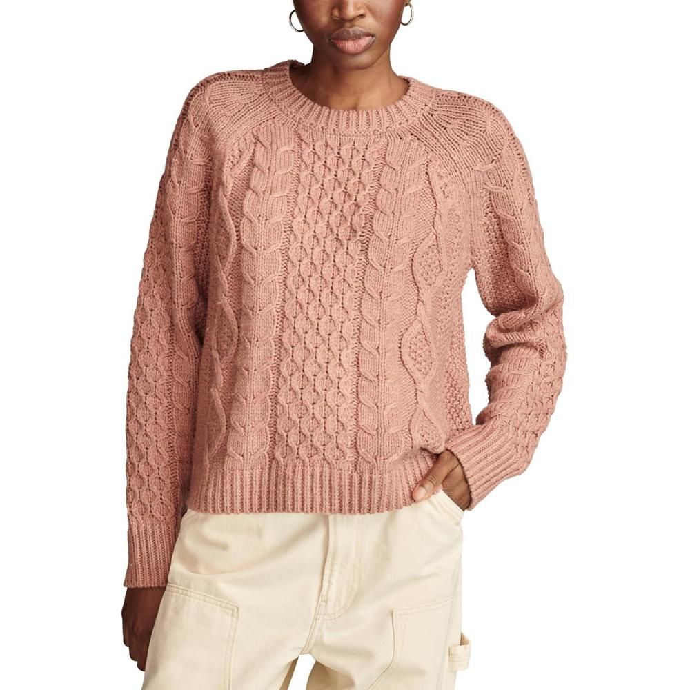 imageLucky Brand Womens Mixed Cable Crew Sweater PulloverBurlwood