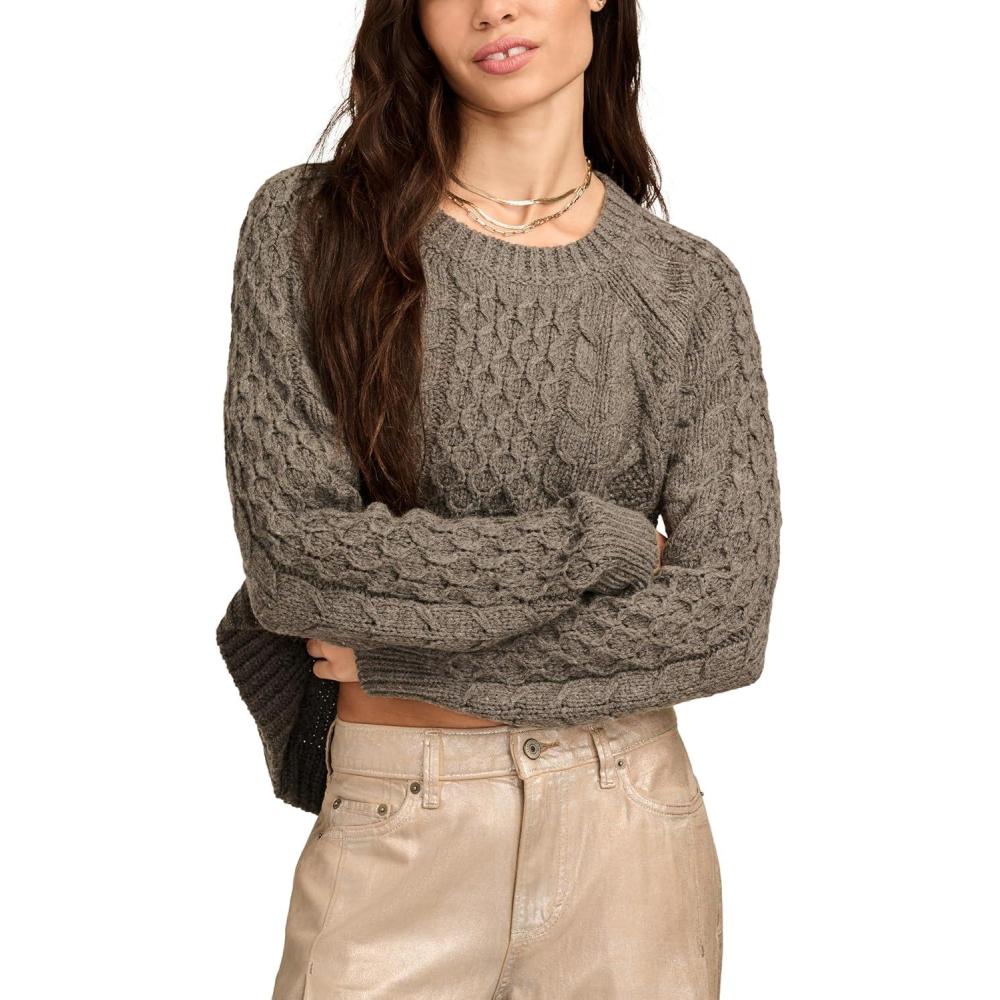 imageLucky Brand Womens Mixed Cable Crew Sweater PulloverCharcoal Heather