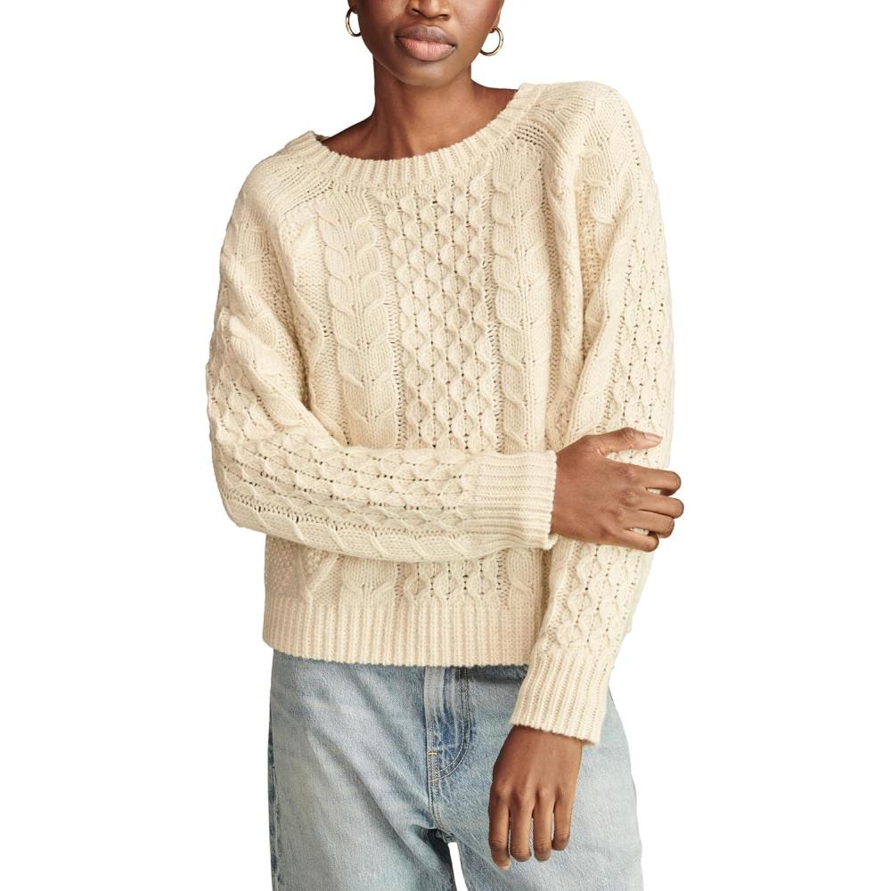 imageLucky Brand Womens Mixed Cable Crew Sweater PulloverTofu