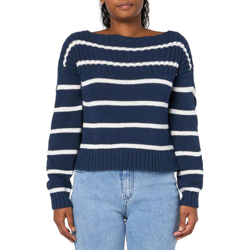 imageLucky Brand Womens Striped Pullover SweaterCad Navy Tofu Stripe