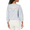 Lucky Brand Women’s Embroidered Peasant Blouse(Chambray Blue)