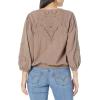 Lucky Brand Women’s Embroidered Peasant Blouse(Deep Taupe)